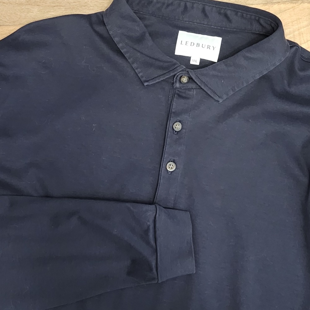 Ledbury Navy Long Sleeve Medium Polo Shirt Casual Size XXL
